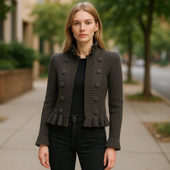 Marc Chic Dark Gray Ruffled Sweater - Picture 1 of 4
